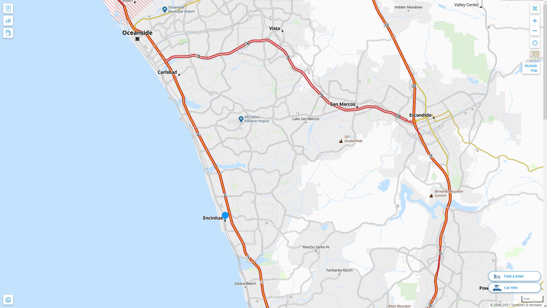 Encinitas California Highway and Road Map